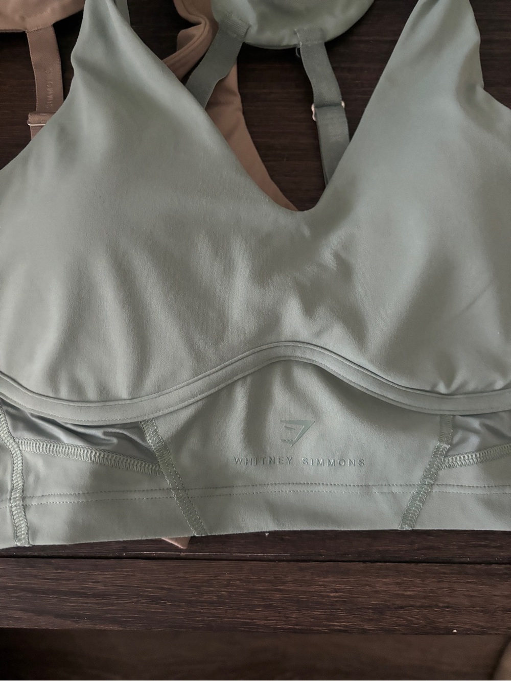 Whitney Simmons x Gymshark Sports Bras- Set of 2 , green and tan